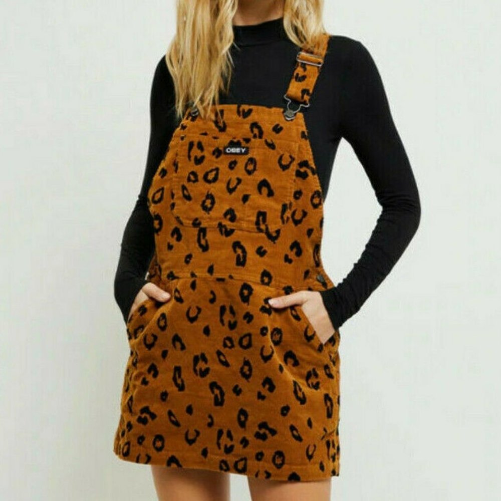 Obey Corduroy Overall Dress "Abbott" Leopard